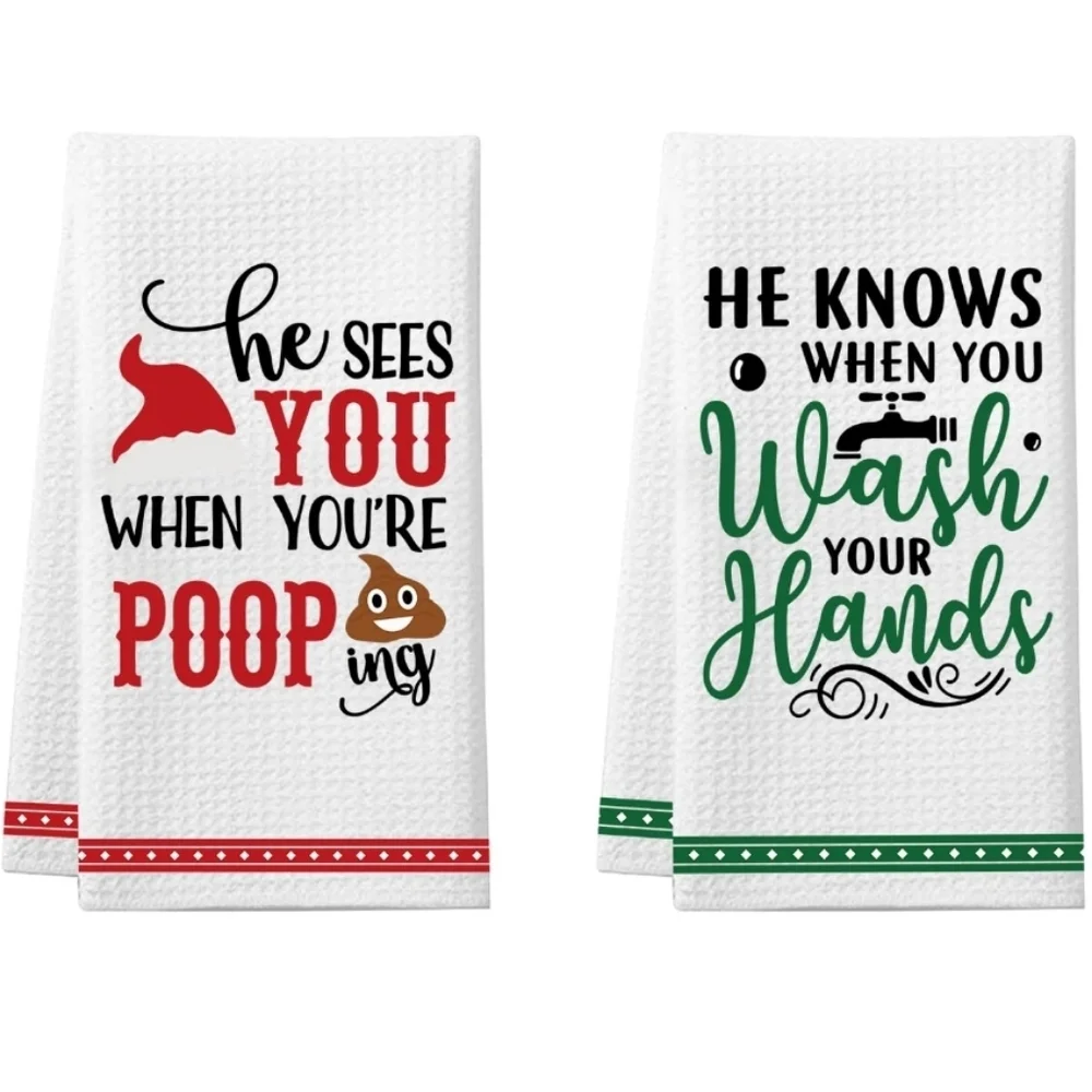2 Pack Funny Christmas Bathroom/Kitchen Towels